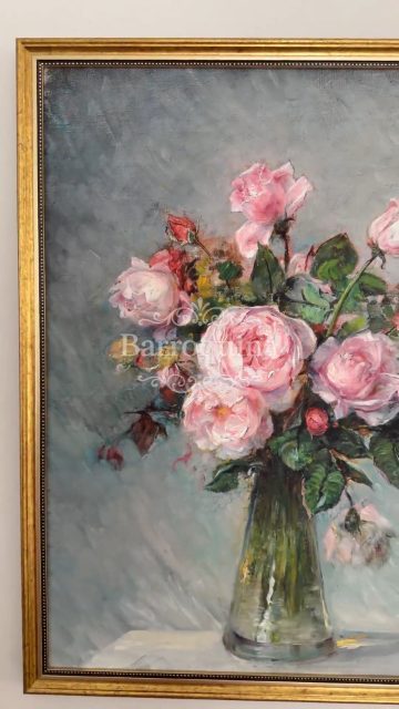 Quadro Rosas em um Vaso de Vidro com Moldura Clássica Simplicité — produção real | Ateliê Barroquina