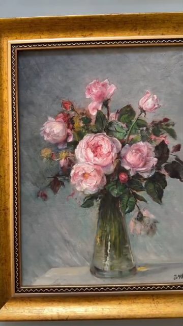 Quadro Rosas em um vaso de vidro com Moldura Clássica Lisa P — produção real | Ateliê Barroquina